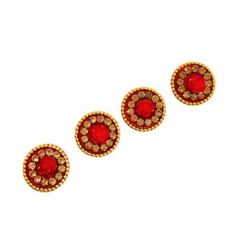Bindi Indian Small Round Circle Stone Premium Bindi Assorted Stone Indian Daily Use Forehead Bindi Round Dot Tattoo Body Art Sticker (Red Golden Stone)