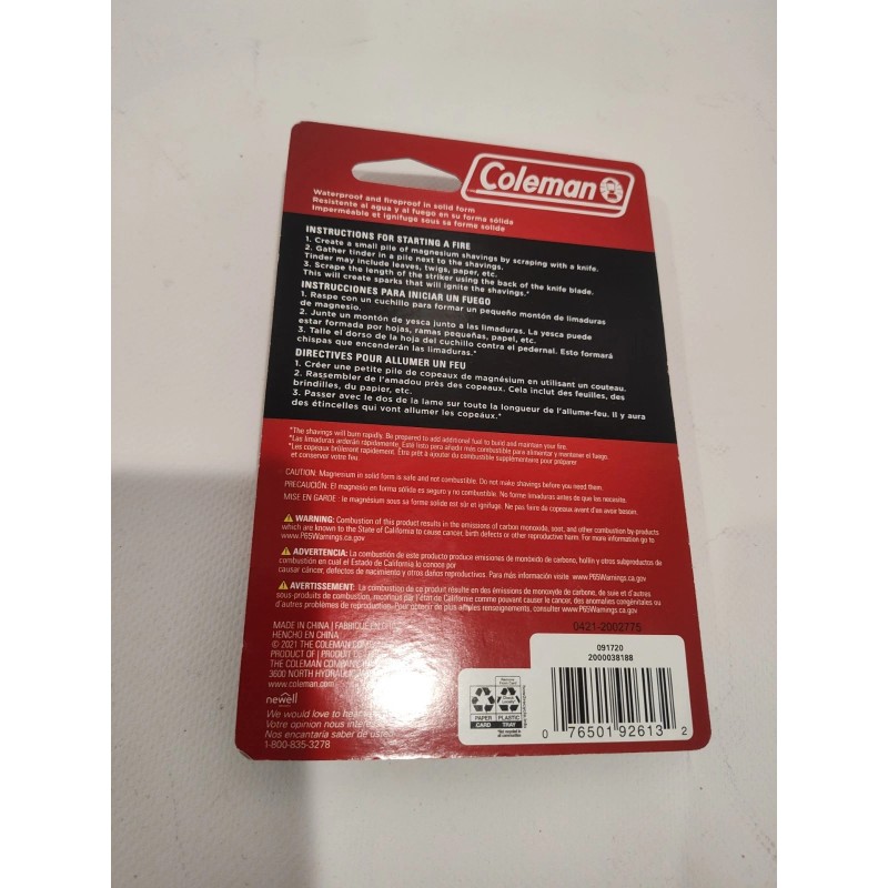 Coleman Magnesium Bar Fire Starter Camping Survival Tool