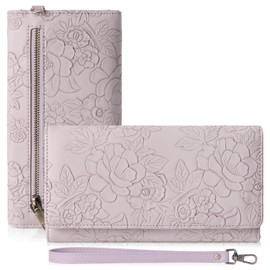 Wallets for Women Vegan Leather RFID Blocking Card Holder Trifold Ladies Long Purse Wristlet Clutch with 3 ID Windows