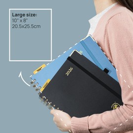 POPRUN 2026 Weekly Planner, Large (25.5 x 20.5 cm), Spiral Bound, Hardcover, Weekly Planner, 25 with Large Writing Space, Monthly Tabs, 100gsm Paper (Orange), TJ-26-WEHB5-OR