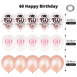 GoldRock 60th Birthday Decoration, 60th Birthday Woman, Pack of 15 Balloons Birthday 60, Confetti Balloons, Birthday 60 Years Woman/Man for Party/Table Decoration, Helium Balloons Birthday 60th