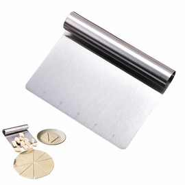 Raspador de masa de acero inoxidable con escala de medición, herramienta de cocina multiusos para hornear, pizza, parrilla, cortador de pastelería y p