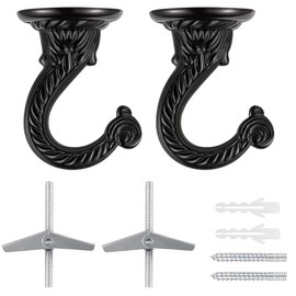 OBSTKUCHEN 2 Sets Large Swag Ceiling Hooks Heavy Duty Swag Hook with Hardware for Hanging Plants Ceiling Installation Cavity Wall Fixing (2 Sets Black)