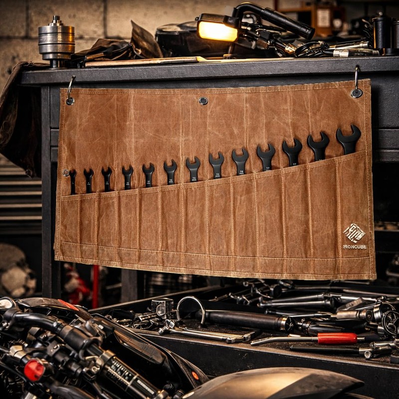 IRONCUBE Tool Pouch, 12 Pockets Wax Canvas Weatherproof Roll-Up Storage