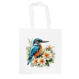 Floral Kingfisher Tote Bag - Birds & Flowers Wildlife Gifts - Shopping Bag Accessories Present