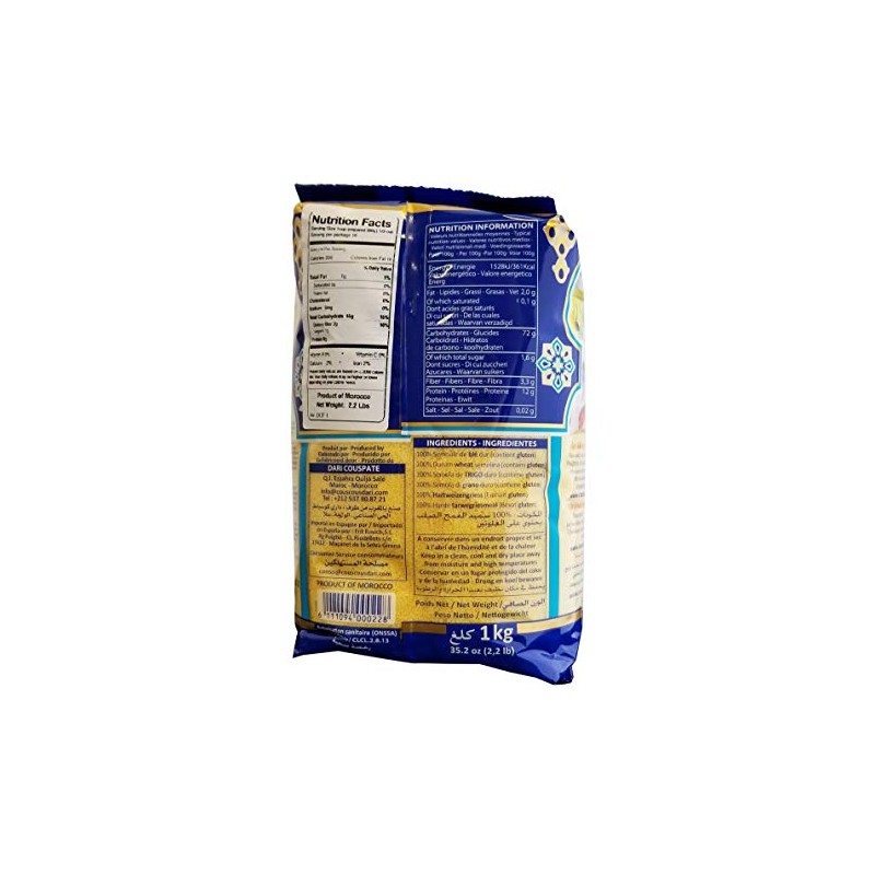 Dari Moroccan Couscous 1kg, 2.2lb (Fine, 1 Pack)
