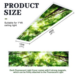 Wowangce 2 Pcs Fluorescent Light Covers 1 x 4 ft Magnetic Light Covers for Ceiling Lights with 8 Magnets Overhead Light Filters for Classroom Home Office Hospitals Drop Lamp Decor (Forest)