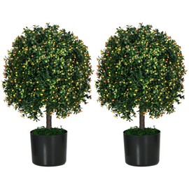 HOMCOM 2 Pack Artificial Ball Boxwood Topiary Trees, Fake Plants with Fruit and Plant Pot for Home Office Decor, Orange