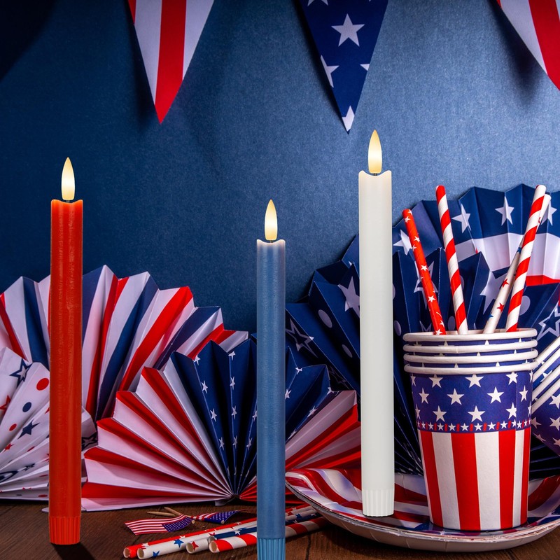Patriotic Flameless Candles with Remote and Timer, Real Wax Red