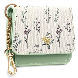 GAEKEAO Small Wallet for Women RFID Blocking Slim Keychian Wallet Floral Vegan Leather Card Holder with ID Window Zip Pocket