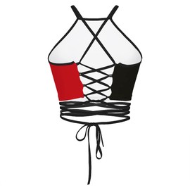 Sister Amy Women's Halter Cross Hollow Boho Bandage Camis Crop Top Vest Red/Black