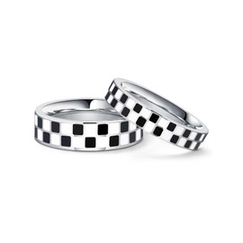 AmorArtSky Couple Chessboard Wedding Bands Set - 18K Gold Plated Stainless Steel Stackable Rings for Him & Her | Geometric Design, 6mm & 4.5mm Widths, Hypoallergenic, Mirror Polish | Sizes 6-10
