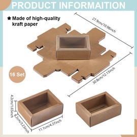 BENECREAT 16pcs Kraft Paper Drawer Box, 11.1x8.2x4.2cm Rectangle Homemade Soap Box with Window, Small Cardboard Present Packaging Boxes for Weeding Party Jewelry Crafts Present