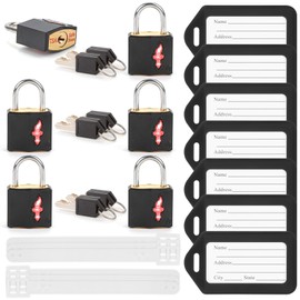 DWOYOW TSA Approved Luggage Lock and 6 Luggage Tags, TSA Gun Lock Also Can Suit for Suitcase, Luggage, Backpack, Laptop Bag, Locke 6 Pack Black