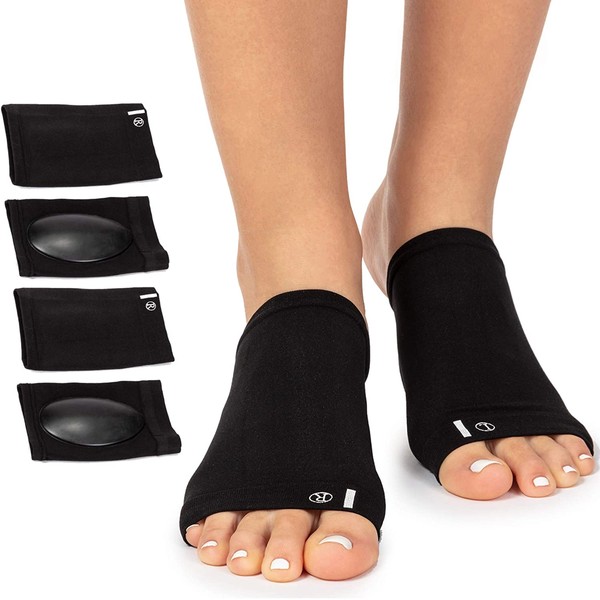 Arch Support Brace for Flat Feet with Gel Pad Inside - 2 Pairs - Plantar Fasciitis Support Brace - Compression Arch Sleeves for Women, Men - Foot Pain Relief for Planter Fasciitis, Arch Pain (Black)