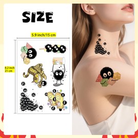Pounchi Cute Soot Sprite Temporary Tattoos (8 Sheets) Gifts Anime Decor Cosplay Waterproof Temporary Tattoos Cartoon Stickers Party Favors Supplies for Teens Kids