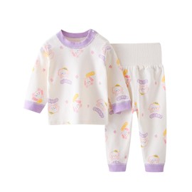 Hapipana Baby Pajamas, Top and Bottom Set, With Abdominal Wrap, Long Sleeve, Middle High Neck Nightwear, Children, Kids, Baby Clothes, Boys, Girls, Room Wear, Leggings, 100% Cotton, Sleepwear, Spring