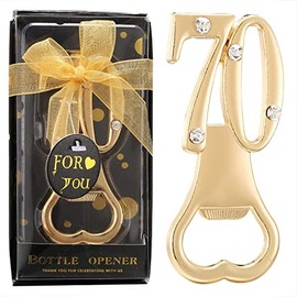 Paquete de 24 abridores de botellas de 70 cumpleaños para recuerdos de fiesta, aniversarios de boda, recuerdos, regalos y decoraciones de mesa con caja de regalo individual
