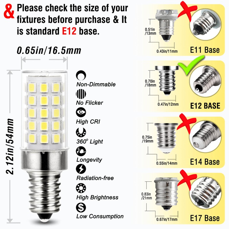 ALIDE E12 60 Watt Candelabra LED Bulbs Equival C7 T6