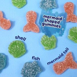 Mermaid Gummy Candy, Individual Bags for Party Favors, Tail, Fish, and Shell Shaped Gummies, Assorted Fruit Flavors, 18 Count
