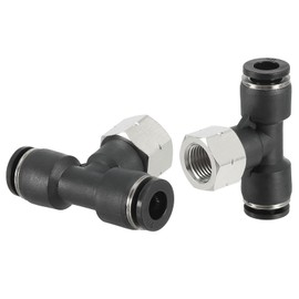 PATIKIL Female Branch Tee 1/4 Inch Tube OD x 1/8FNPT Thread Push to Connect Fittings for Air Water RO System, 2Pack Black