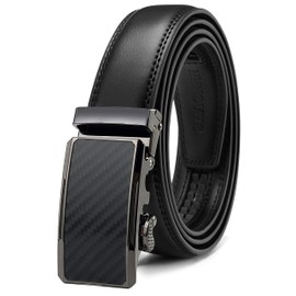 CHAOREN Men's Leather Belt, Auto Lock, No Holes, Business Suit Belt, 1.2 inches (3 cm), Large Size, Fine Adjustment, Easy to Use, Comes with Gift Box, A Black
