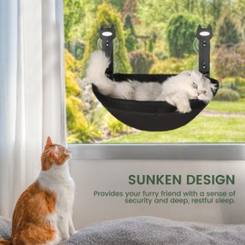 HiPetpy Cat Window Perch, Glow in The Dark Foldable Cat Hammock with Sunken Design & Removable Soft Cover, Breathable Cordless Window Bed for Resting Indoor Kitten (Black Semicircle Bed, Medium)
