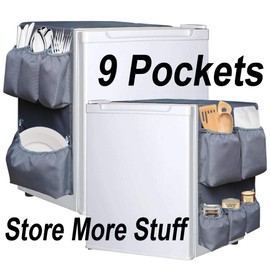 Suction Cup Refrigerator Double Side Caddy Organizer，Dorm and office Over the Fridge Caddy Organizer, 9 Pockets for flatware, utensils, kitchen tools and paper goods