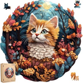 Qiuenisray Wooden Jigsaw Puzzle 500 Pieces Flower Cat 3D Illusion Unique Shape 16.9x16.8in