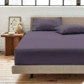 Bare Home 100% Organic Cotton King Fitted Sheet - Crisp Percale Weave - 300 Thread Count - Lightweight & Breathable - Deep Pocket Fitted Sheet (King, Dusty Purple)