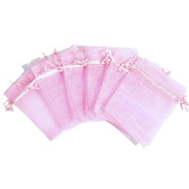 100 Pcs Pink Organza Gift Bags 12x17cm Large Jewellery Pouches for Presents Wedding Favours - Satin Soft & Shiny, Elegant