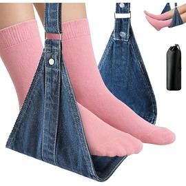 Airplane Foot Hammock for Long Flights, Adjustable Denim Travel Foot Rest for Plane, Train, Office and Carry On