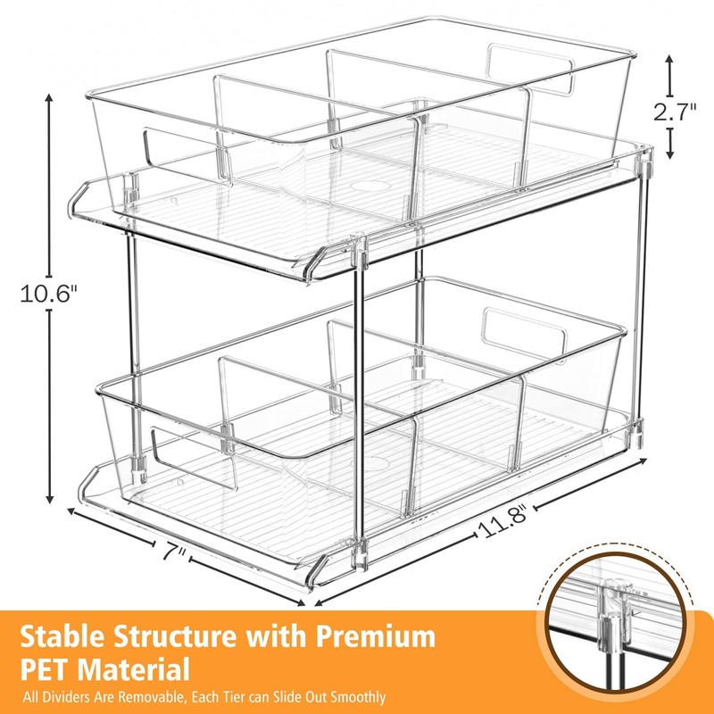 Fabspace Pull-out Home Organizer, 2 Pack 2 Tier Clear Bathroom