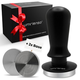 UMRIENSO® Tamper 51 mm Set with Ripple + Flat Base Interchangeable, Perfect Barista Accessory Set, 51 mm Tamper Pressure Regulating, Barista Set for Coffee Lovers, Portafilter Accessories, Portafilter