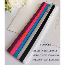 Hjiaruiky 6pcs Thin Headbands for Women Elastic Stretchy Skinny Sports Headbands Head Bands for Women Men Girls Boys Teen Black White Grey 6colors