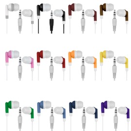 LowCostEarbuds Pack of 12 Stereo Earbuds Style Headphones - Mixed Colors - Individually Wrapped