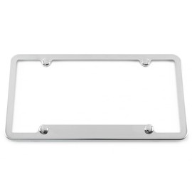 Real Chrome License Plate Frame, Comes with Chrome Screw Covers & Hardware, Made in USA (Notched Bottom)