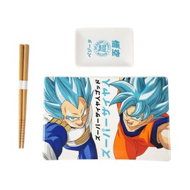 Dragon Ball Super Sushi Set featuring Goku and Vegeta, (Dish Size 8” x 5” x 1”, Dipping Saucer 4” x 3” x 1”), Super Saiyan God, Universe 7, Saiyan Prince, Shonen Jump, Dishware, Anime
