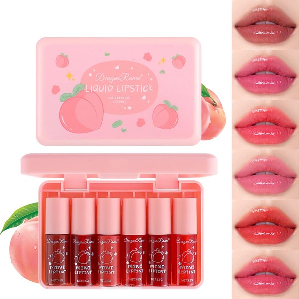 Jiakale 6 Colors Lip Tint Stain Set, Korean Lip Tint, Multi-use Lip and Cheek Tint Watery Lip Stain Long Lasting Waterproof, Lightweight, Non-sticky, High Pigment (Peach)