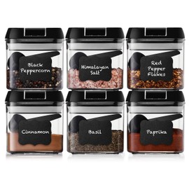 Shazo 6 PC Airtight Food Storage Containers + 6 Spoons - BPA Free Clear Plastic Snack & Spice Containers with Easy Lock Lids - Kitchen and Pantry Organization for Herbs, Coffee, Tea - 0.5L / 2.1 Cups