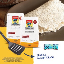 Da Terrinha Tapioca Starch Flour 17.6oz [2 Pack] Bundle with Slotted Spatula Turner | Gluten Free Tapioca Starch for Baking & Tickner Soups, Boba, Sauce, Soup, Gravy | Made in Brazil