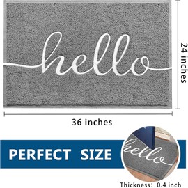 EARTHALL Door Mat Outdoor Indoor Hello Doormat, 36"x24", Durable Floor Mat Non Slip Rug Ultra Absorb Mud Easy Clean Front Doormat for Garage, Entryway, Patio, High Traffic Areas, Grey