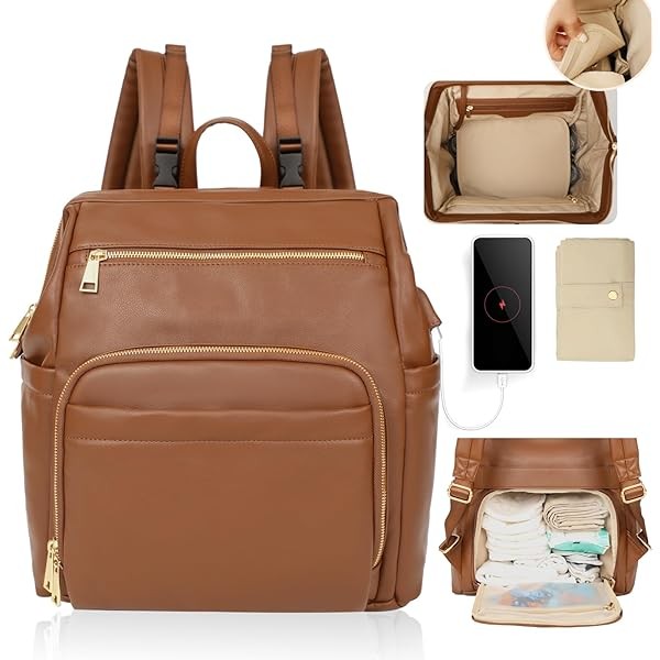 Diaper Bag Backpack Leather Large Baby Diaper Bag Essentials With