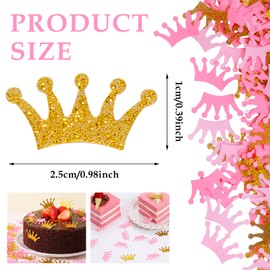 300PCS Crown Confetti, Glittery Prince King Crown Confetti, Scatter Table Decor for Princess Birthday Party and Girl Baby Shower Decorations, Scatter Gold Pink Table Decorations