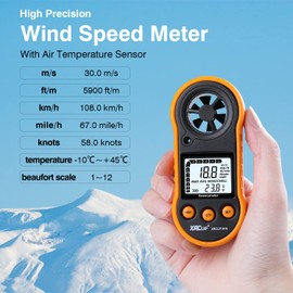 Digital Wind Speed Meter Anemometer, XRCLIF Wind Gauges Air Flow Velocity Meter for Measuring Wind Chill Temperature Speed, Wind Meter Thermometer Gauge for Shooting Windsurfing Fishing Hunting