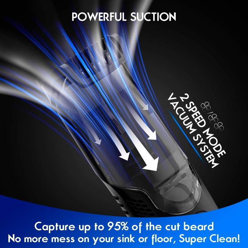 Vacuum Beard Trimmer for Men Rechargeable, IPX6 Waterproof Mustache Trimmer