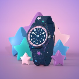 Cander Berlin MNA 4030 Q Children's Wrist Watch for Girls 3 ATM Waterproof Learning Watch Analogue Glitter Learning Watch Stars Children Replacement Part, blue, Strap.