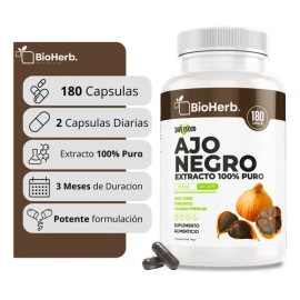 BioHerb | Ajo Negro100% Puro (180 Capsulas de 500mg) - [Potente Antioxidante Rico en Vitamina A, C y Calcio] | Presion y Digestion | Calidad Suprema |