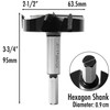 2-1/2 Inch Forstner Drill Bit, Triple-Flute Carbide Tipped Forstner Bit
