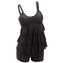 ECUPPER Womens Tankini Sets Swimsuits Ruffled Flounce Printed Swim Tops and Shorts 2 Piece Plus Size Swimming Costume Black 3XL